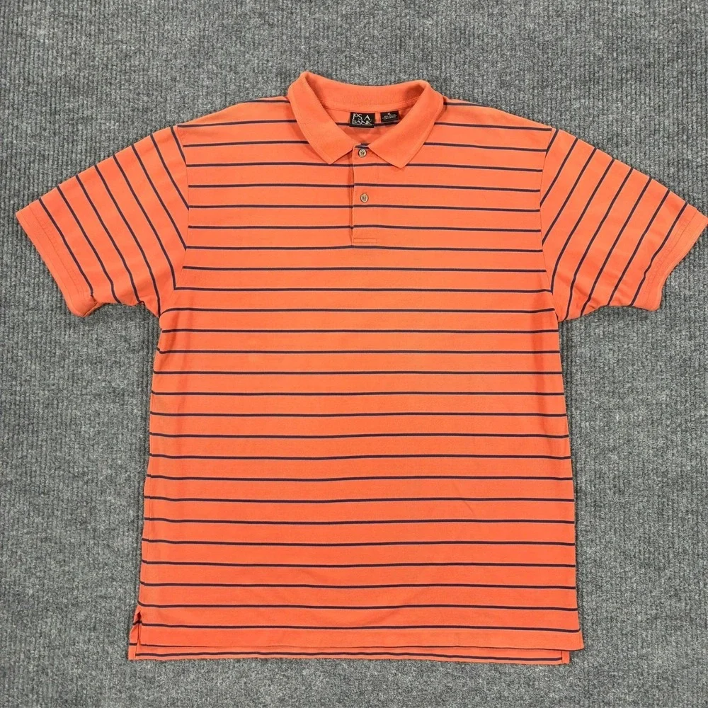Jos. A. Bank Travelers Collection Mens Polo Shirt XL Orange Striped Short Sleeve